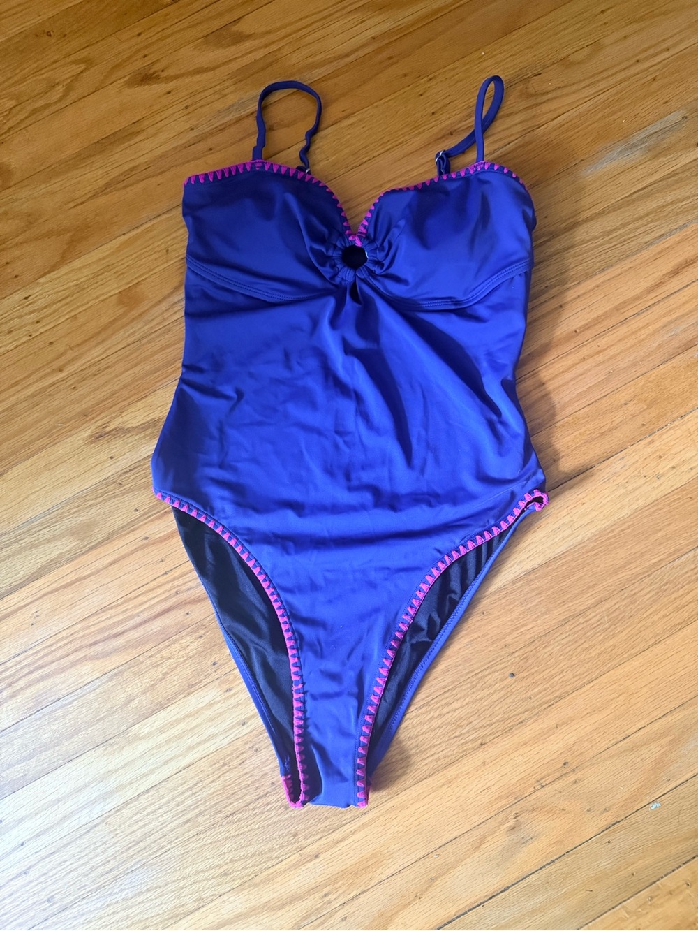 Cupshe Women’s Navy Blue One-Piece Swimsuit with Pink Trim